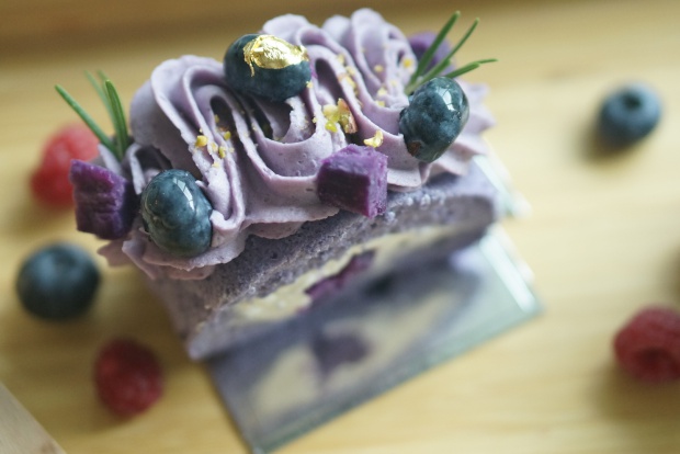 Romantic Plated Dessert Matcha Cake , Soufflé  Pancake , Purple Potatoes Roll Cake 